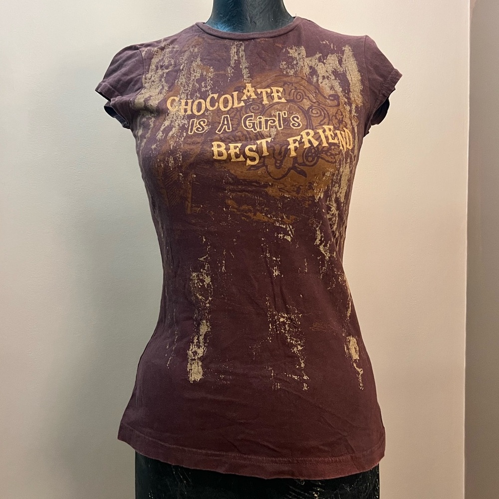 Rare Y2K Graphic Tee “Chocolate Is A Girl’s Best Friend” Size Small
